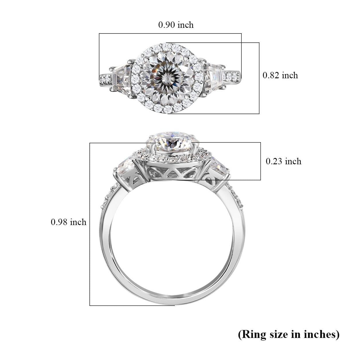 Moissanite Halo Ring in Platinum Over Sterling Silver (Size 7.0) 3.00 ctw image number 5