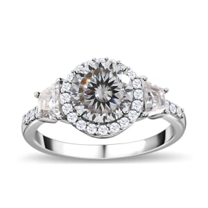 Moissanite Halo Ring in Platinum Over Sterling Silver (Size 8.0) 3.00 ctw