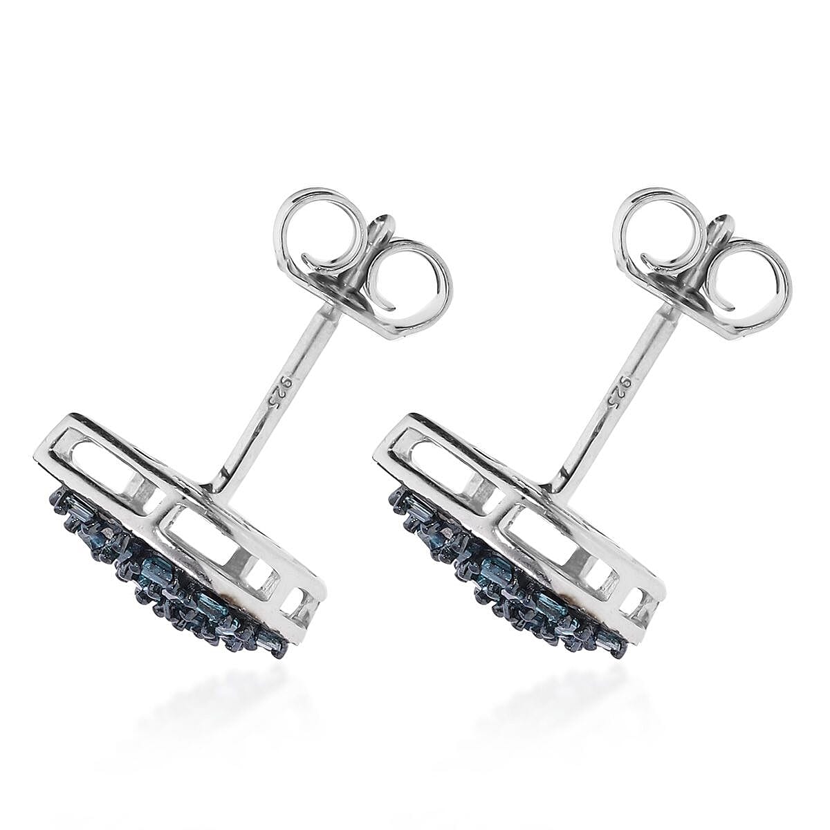 Blue Diamond Stud Earrings in Platinum Over Sterling Silver 0.25 ctw image number 3