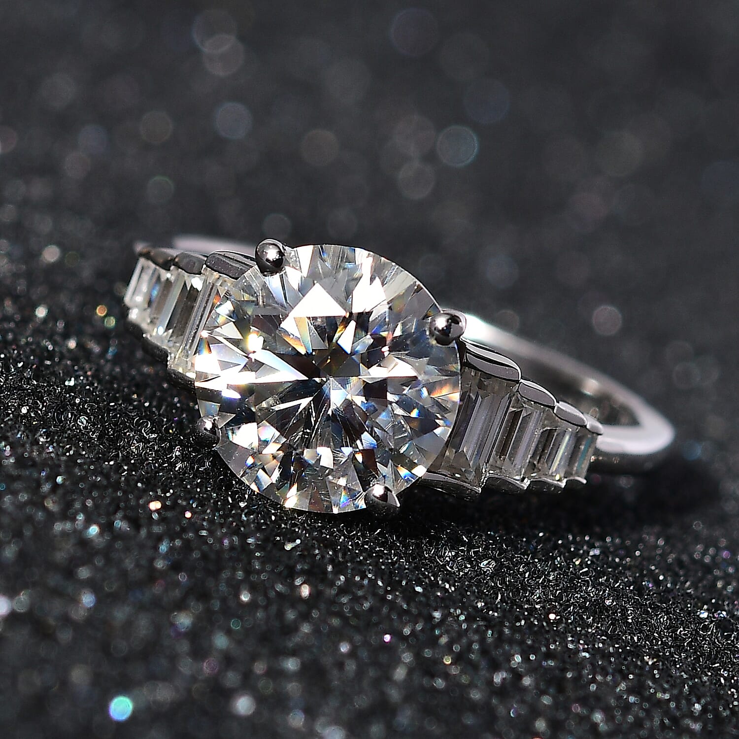 Moissanite Ring in Platinum Over Sterling Silver (Size 10.0) 3.00 ctw