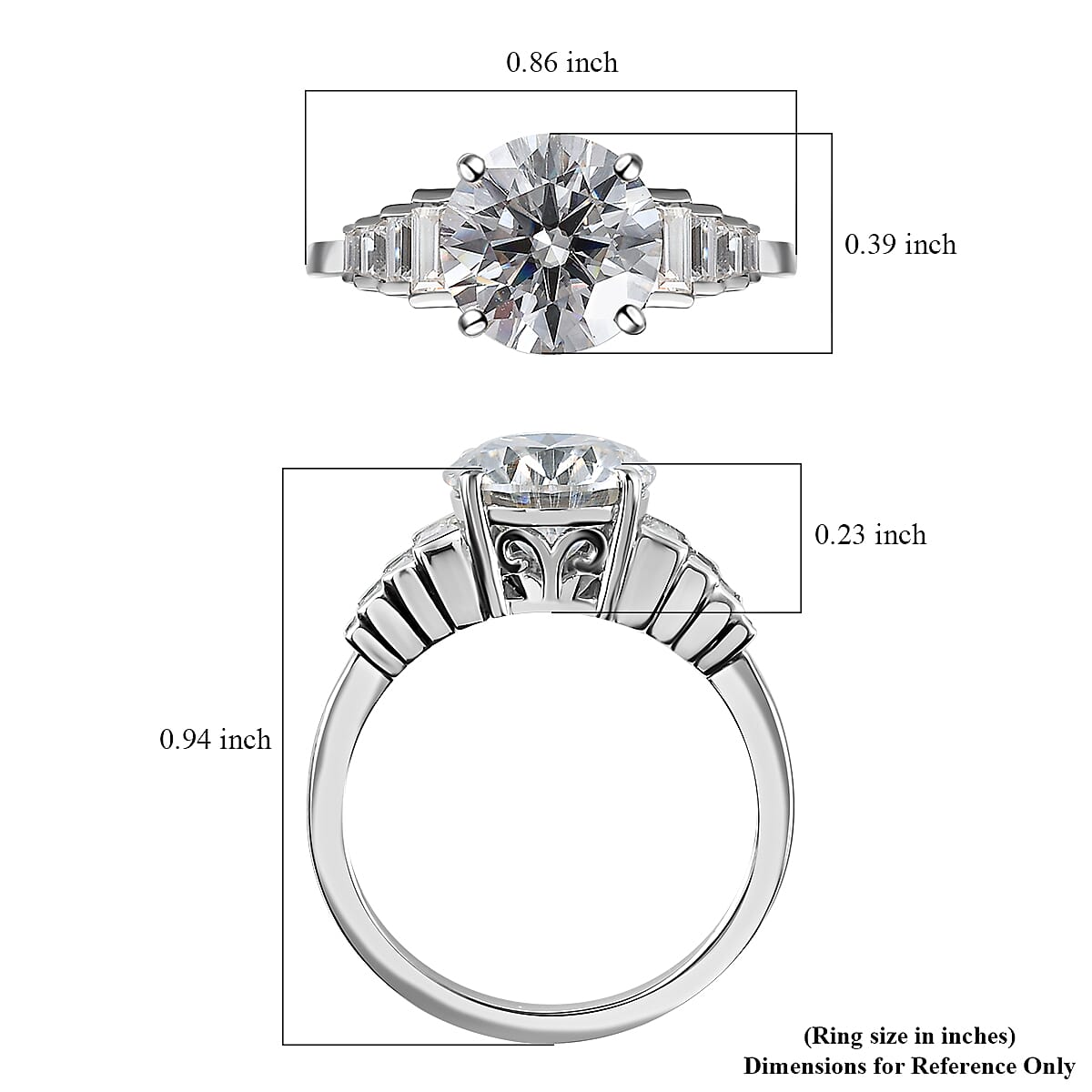 Moissanite Ring in Platinum Over Sterling Silver (Size 10.0) 3.00 ctw