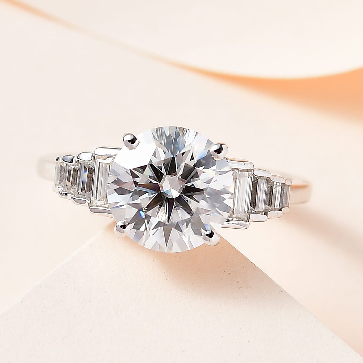 Moissanite Ring in Platinum Over Sterling Silver (Size 5.0) 3.00 ctw image number 1