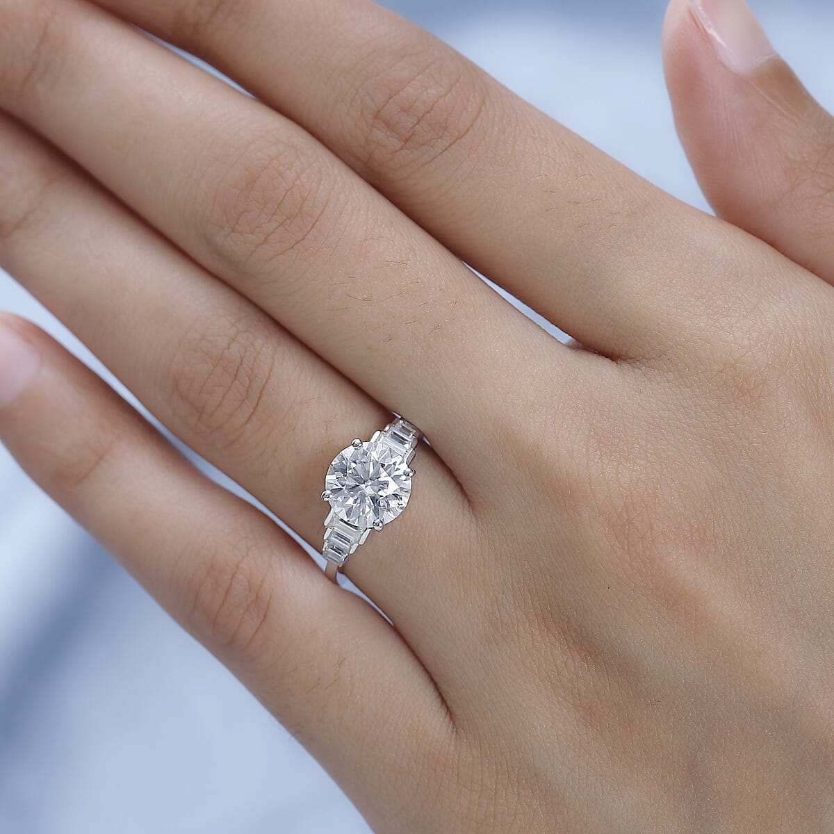 Moissanite Ring in Platinum Over Sterling Silver (Size 5.0) 3.00 ctw image number 3