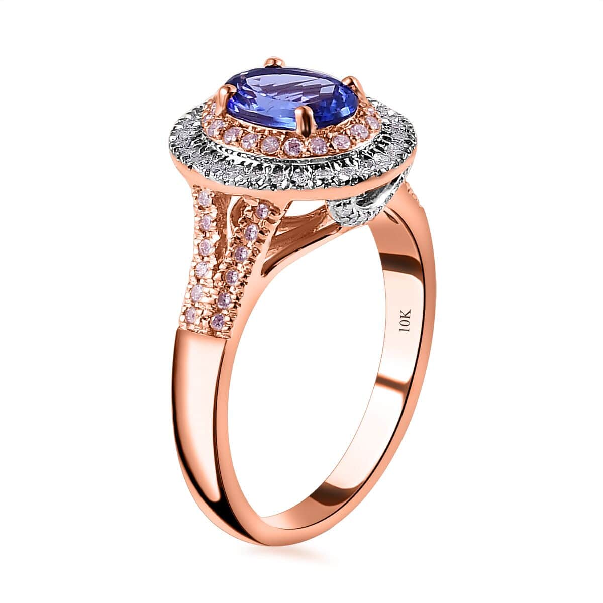 Luxoro 10K Rose Gold Premium Tanzanite, Natural Pink and White Diamond I3 Double Halo Ring (Size 6.0) 4.25 Grams 1.85 ctw image number 3