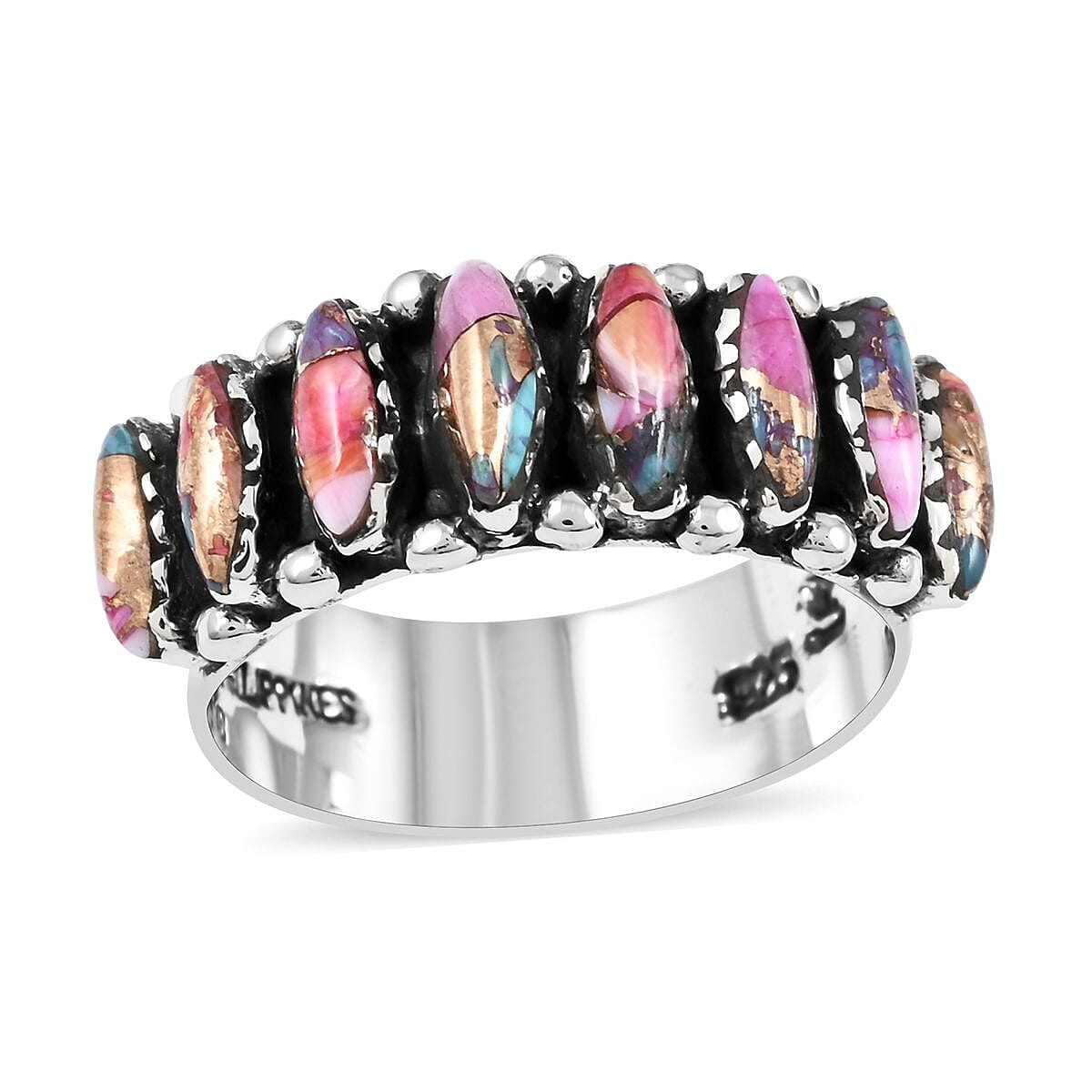 Santa Fe Style Rainbow Multi Gemstone Ring in Sterling Silver (Size 10.0) 2.40 ctw