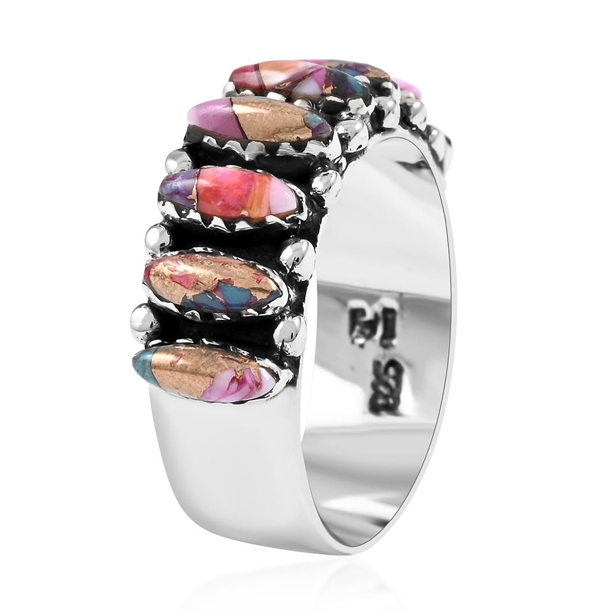 Santa Fe Style Rainbow Multi Gemstone Ring in Sterling Silver (Size 10.0) 2.40 ctw