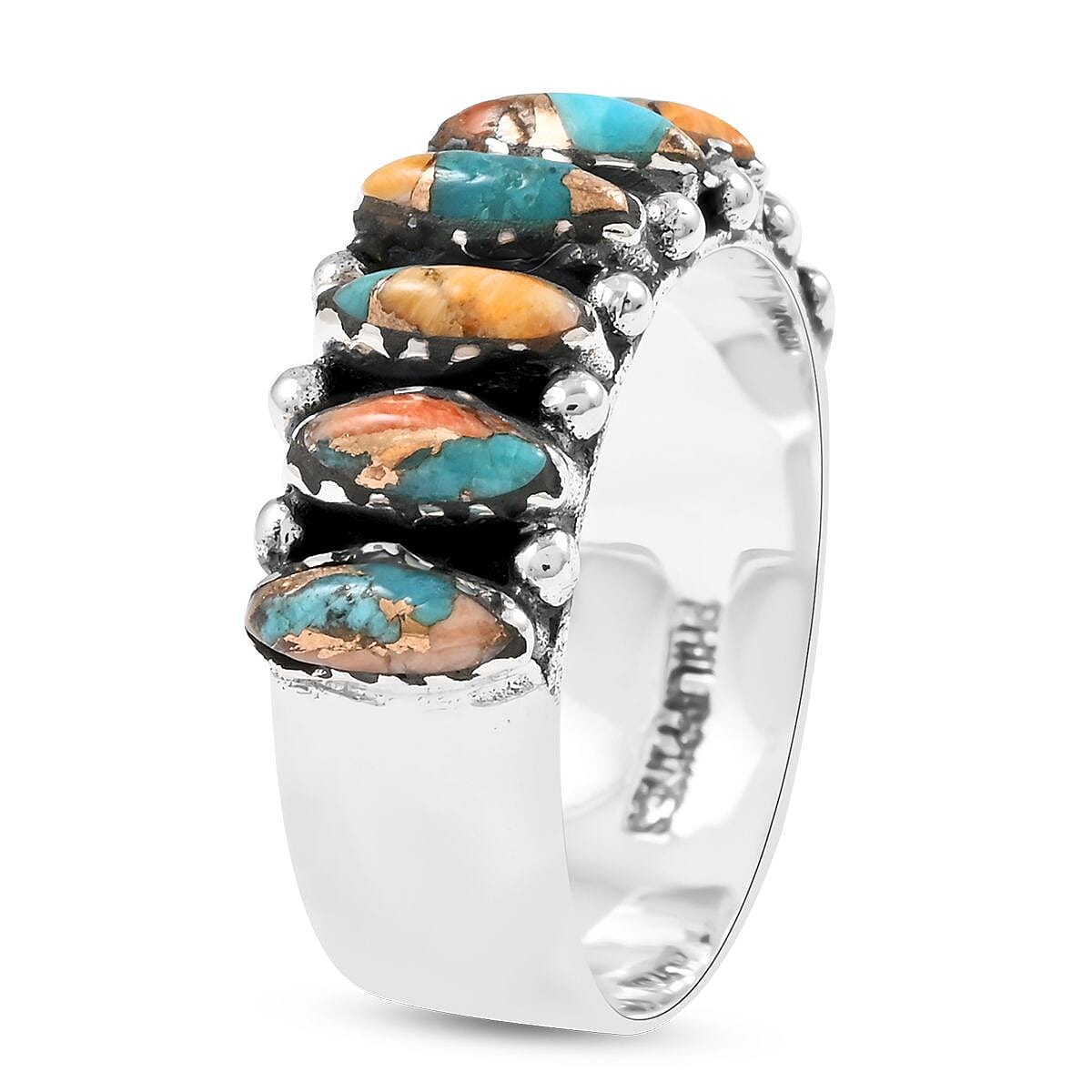 Buy Santa Fe Style Spiny Turquoise Ring in Sterling Silver (Size 9.0) 2 ...