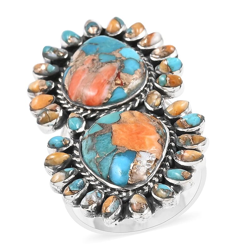 Santa Fe Style Spiny Turquoise Ring in Sterling Silver (Size 10.0) 4.00 ctw