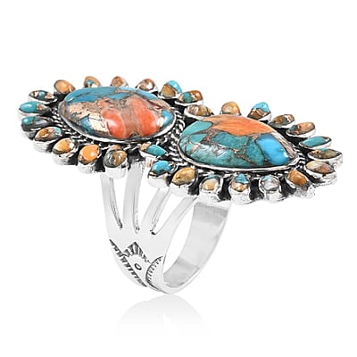 Santa Fe Style Spiny Turquoise Ring in Sterling Silver (Size 10.0) 4.00 ctw
