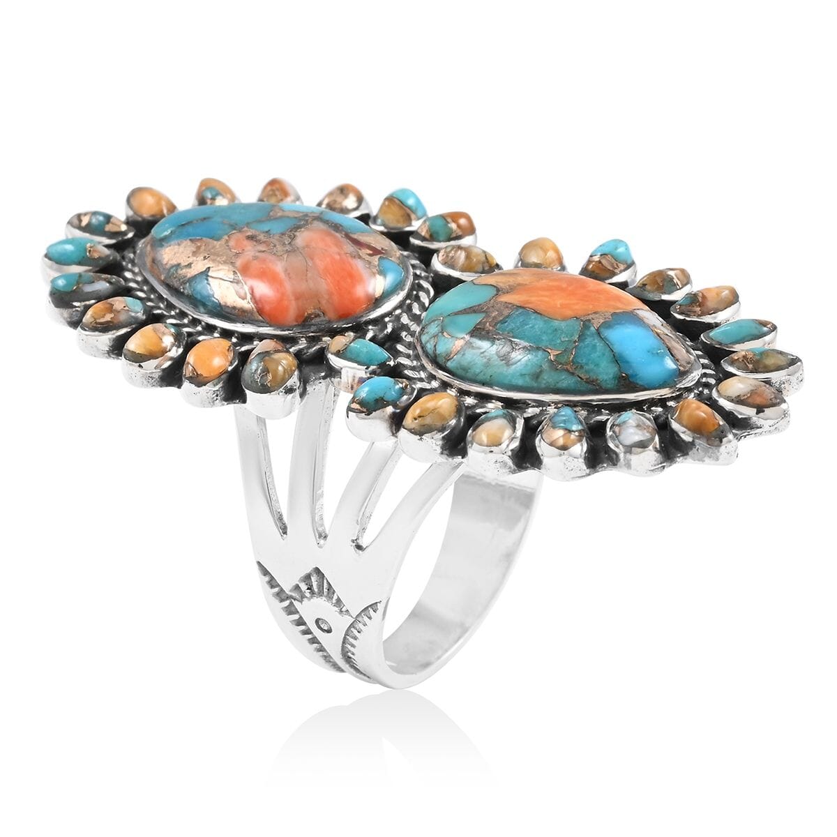Santa Fe Style Spiny Turquoise Ring in Sterling Silver (Size 6.0) 4.00 ctw image number 3