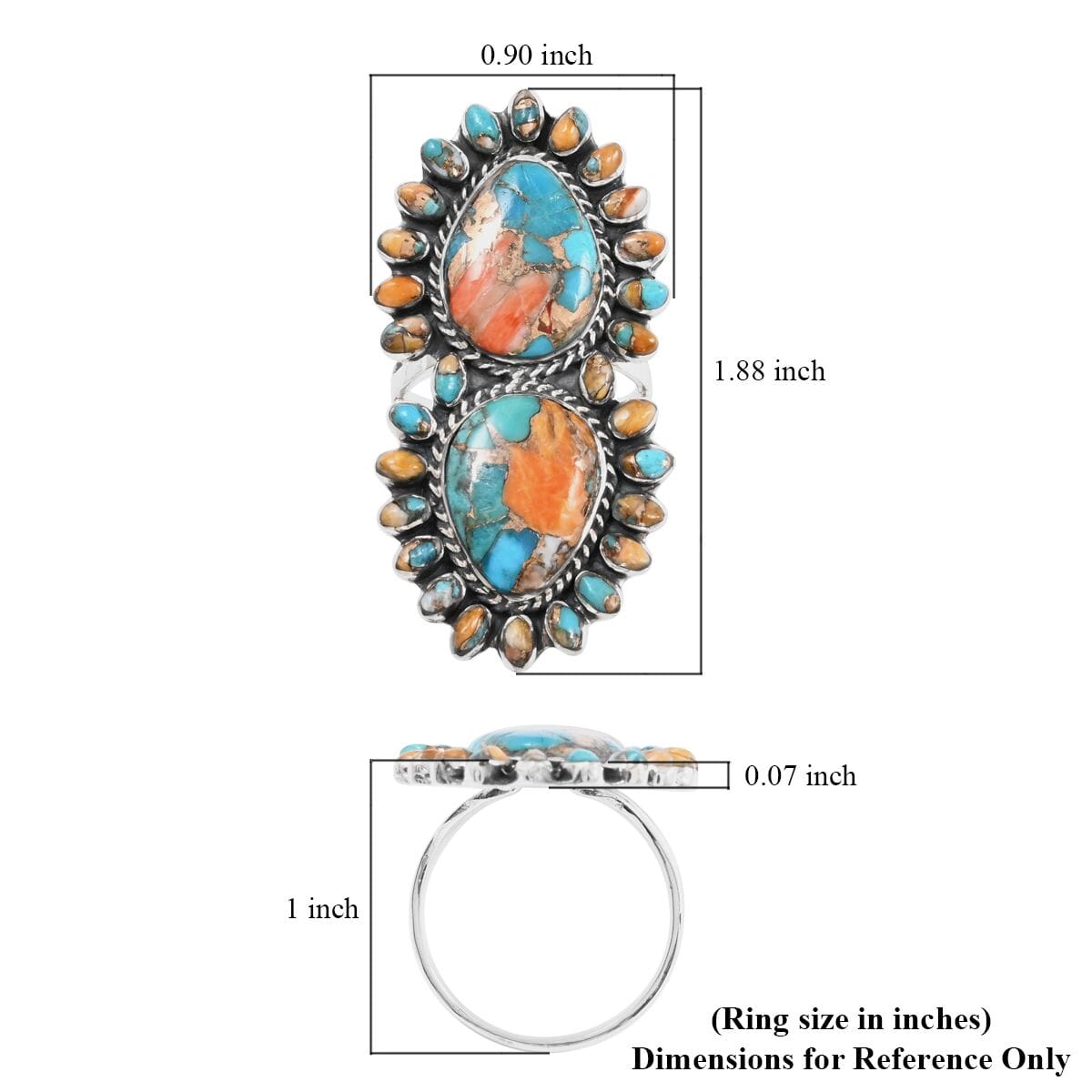 Santa Fe Style Spiny Turquoise Ring in Sterling Silver (Size 6.0) 4.00 ctw image number 4