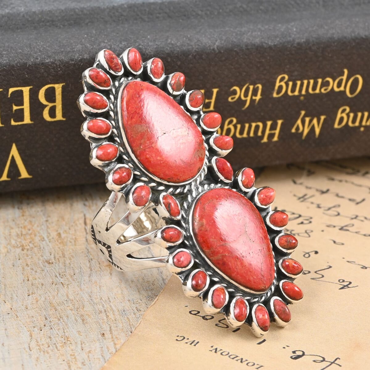Santa Fe Style Spiny Turquoise Ring in Sterling Silver (Size 10.0) 4.00 ctw image number 1