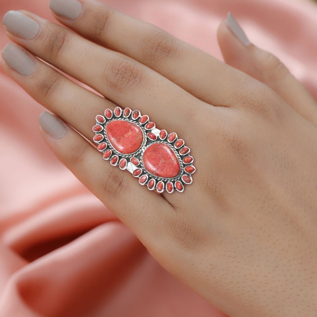 Santa Fe Style Spiny Turquoise Ring in Sterling Silver (Size 10.0) 4.00 ctw image number 2