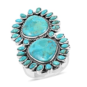 Santa Fe Style Kingman Turquoise Ring in Sterling Silver (Size 6.0) 5.00 ctw