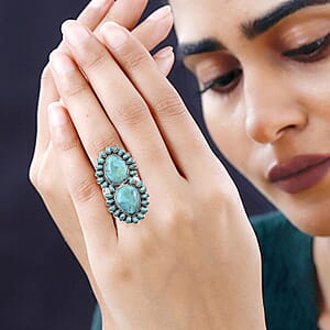 Santa Fe Style Kingman Turquoise Ring in Sterling Silver (Size 6.0) 5.00 ctw