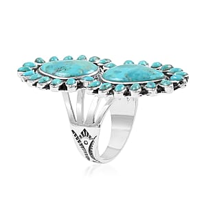 Santa Fe Style Kingman Turquoise Ring in Sterling Silver (Size 6.0) 5.00 ctw