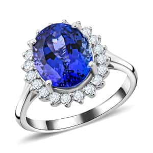 Certified & Appraised Rhapsody 950 Platinum AAAA Tanzanite and E-F VS Diamond Ring (Size 10.0) 6.30 Grams 4.50 ctw