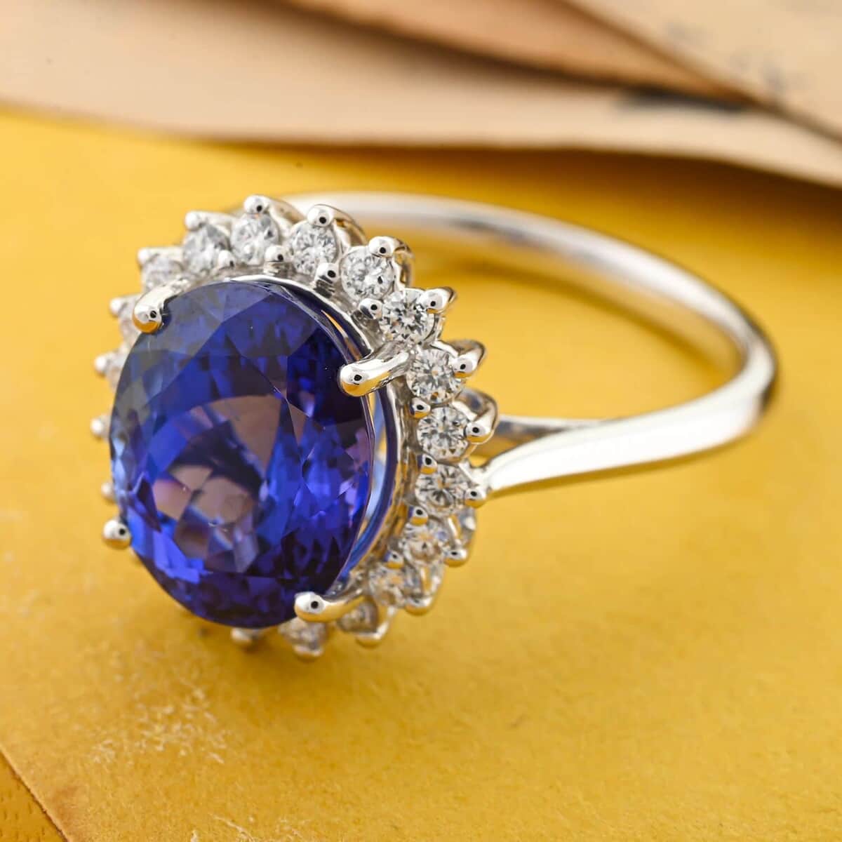 Certified & Appraised Rhapsody 950 Platinum AAAA Tanzanite and E-F VS Diamond Ring (Size 6.0) 6.30 Grams 4.50 ctw image number 1