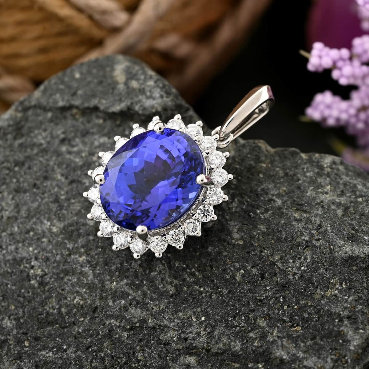 Certified & Appraised Rhapsody 950 Platinum AAAA Tanzanite and E-F VS Diamond Pendant 4.50 ctw image number 1