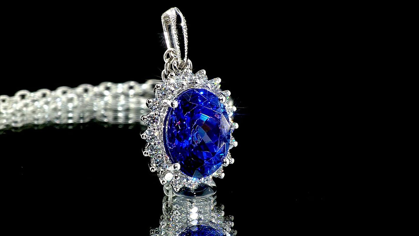 Certified & Appraised Rhapsody 950 Platinum AAAA Tanzanite and E-F VS Diamond Pendant without Chain 4.50 ctw