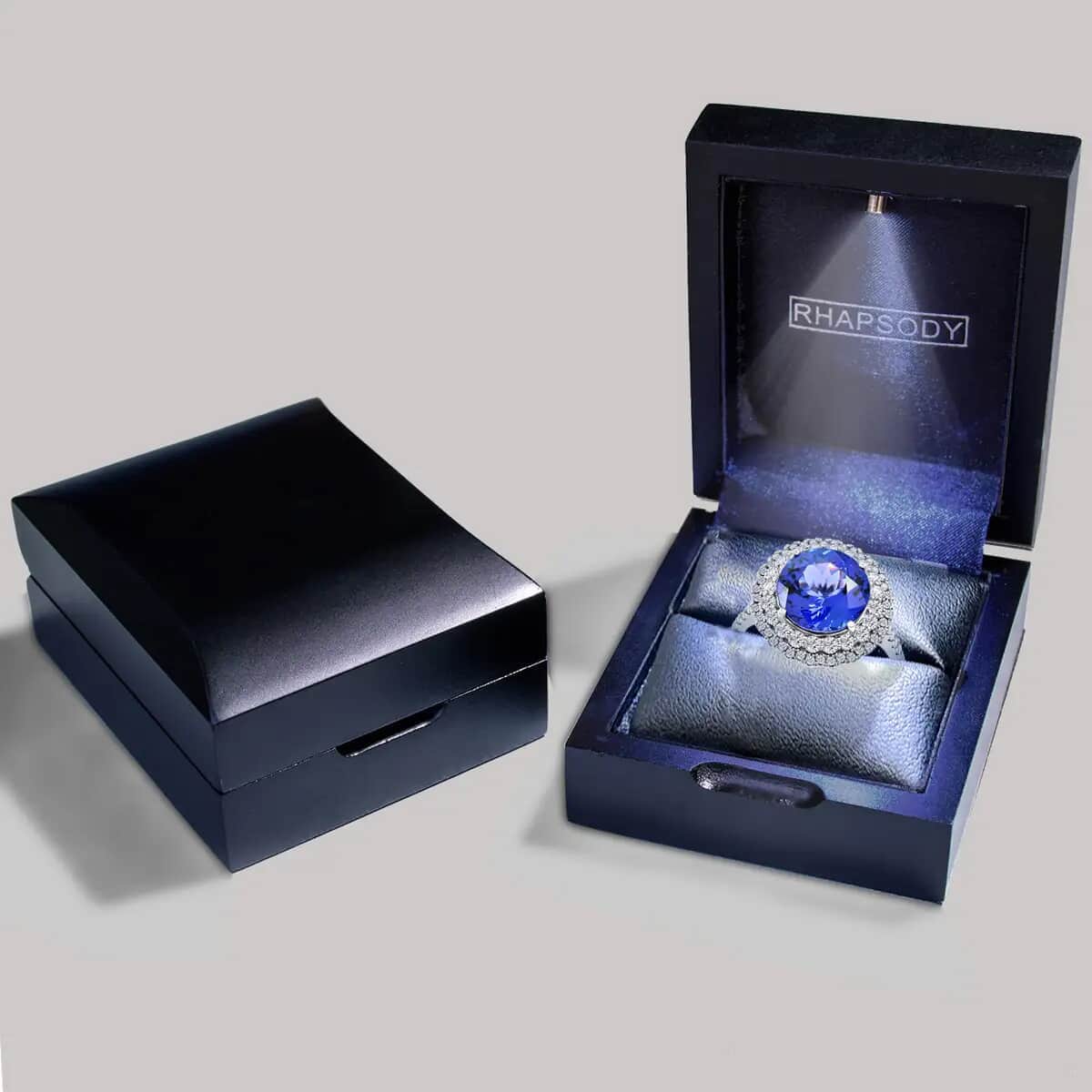 Certified & Appraised AAAA Tanzanite Double Halo Ring, E-F VS Diamond Accent Ring, 950 Platinum Ring, Tanzanite Jewelry, Rings For Her 7.80 Grams 5.15 ctw (Size 10) image number 6