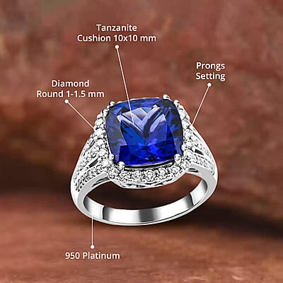 Certified & Appraised Rhapsody AAAA Tanzanite and E-F VS Diamond 5.65 ctw Ring in 950 Platinum (Size 10.0) 8.75 Grams