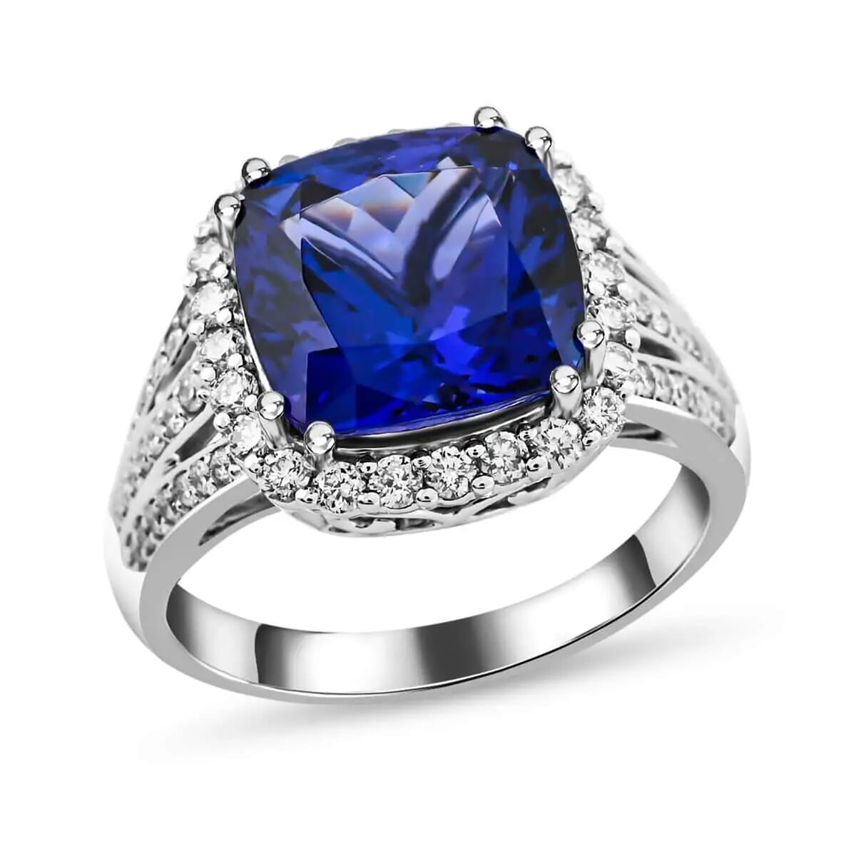 Certified & Appraised Rhapsody 950 Platinum AAAA Tanzanite and E-F VS Diamond Ring (Size 6.0) 8.75 Grams 5.65 ctw image number 0