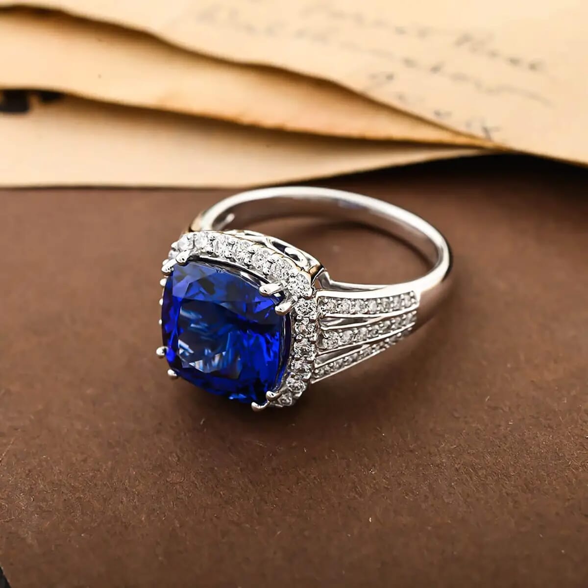 Certified & Appraised Rhapsody AAAA Tanzanite and E-F VS Diamond 5.65 ctw Ring in 950 Platinum (Size 6.0) 8.75 Grams image number 1