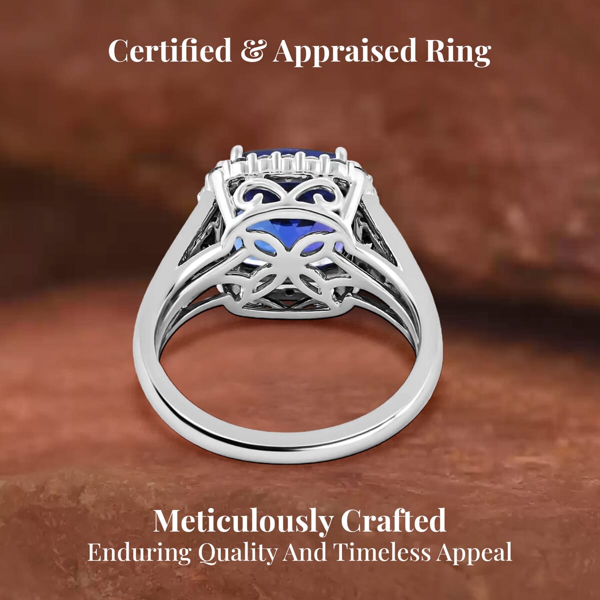Certified & Appraised Rhapsody AAAA Tanzanite and E-F VS Diamond 5.65 ctw Ring in 950 Platinum (Size 6.0) 8.75 Grams image number 3
