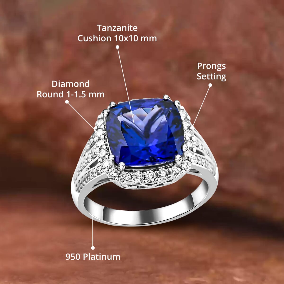 Certified & Appraised Rhapsody AAAA Tanzanite and E-F VS Diamond 5.65 ctw Ring in 950 Platinum (Size 6.0) 8.75 Grams image number 4