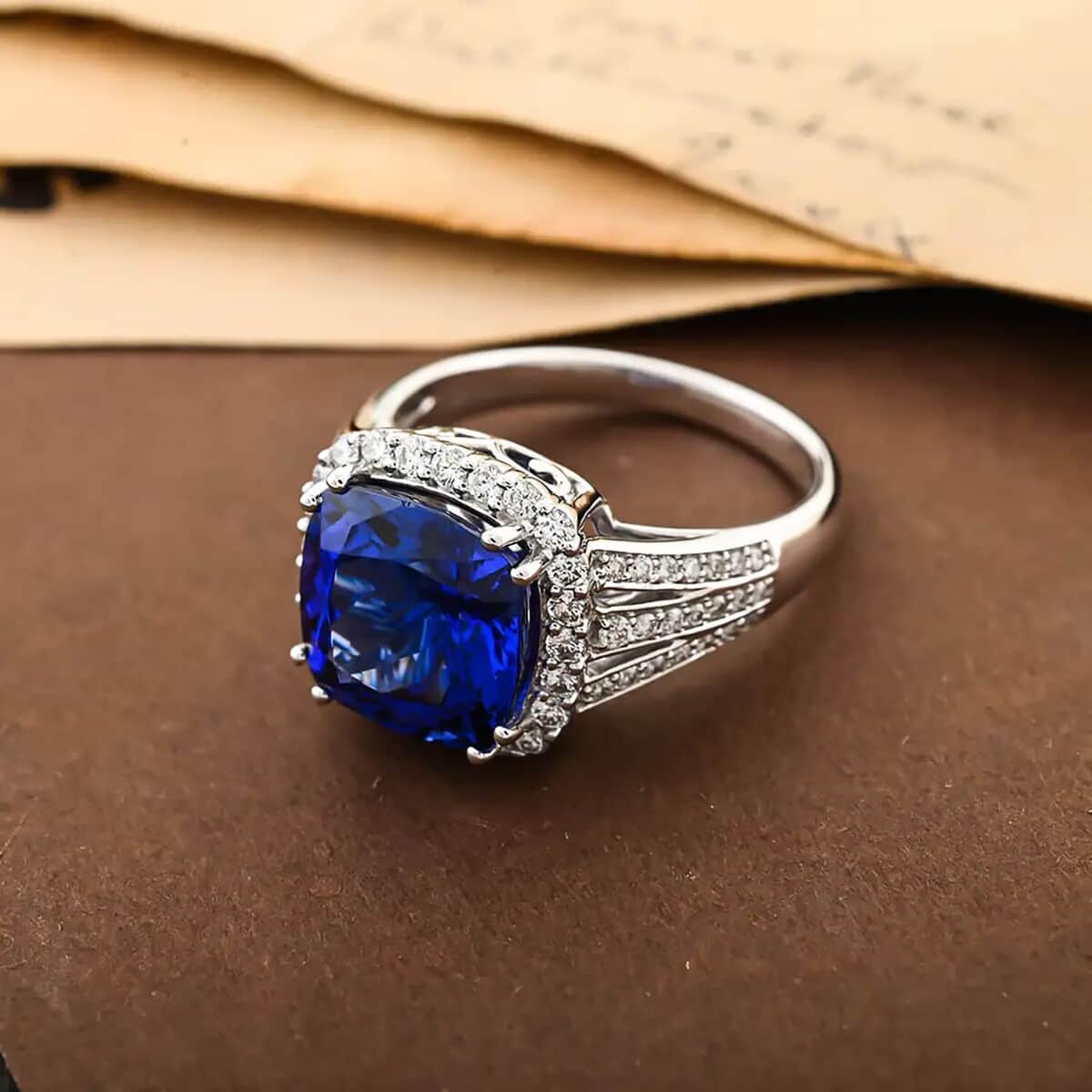 One Of A Kind Certified & Appraised Rhapsody AAAA Tanzanite and E-F VS Diamond 5.65 ctw Ring in 950 Platinum (Size 7.0) 8.75 Grams image number 1