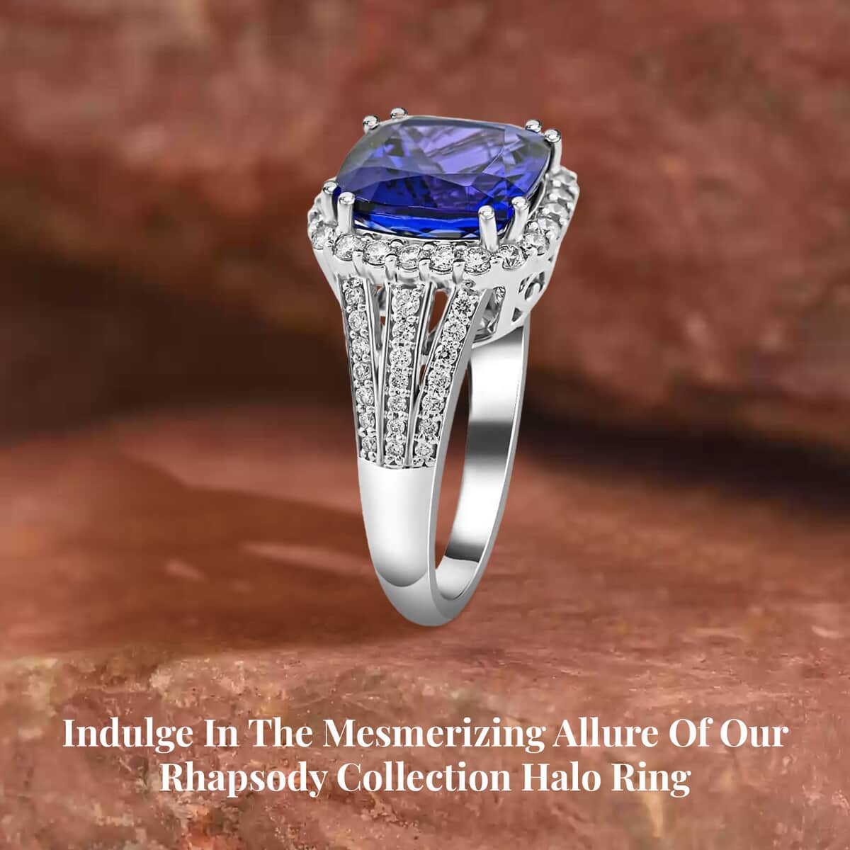 One Of A Kind Certified & Appraised Rhapsody AAAA Tanzanite and E-F VS Diamond 5.65 ctw Ring in 950 Platinum (Size 7.0) 8.75 Grams image number 2