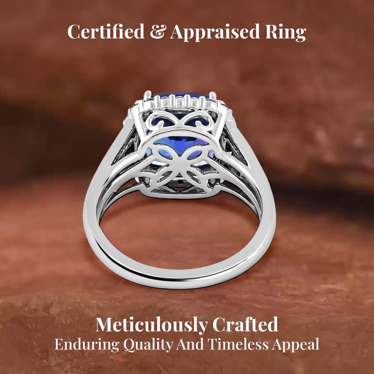 One Of A Kind Certified & Appraised Rhapsody AAAA Tanzanite and E-F VS Diamond 5.65 ctw Ring in 950 Platinum (Size 7.0) 8.75 Grams image number 3