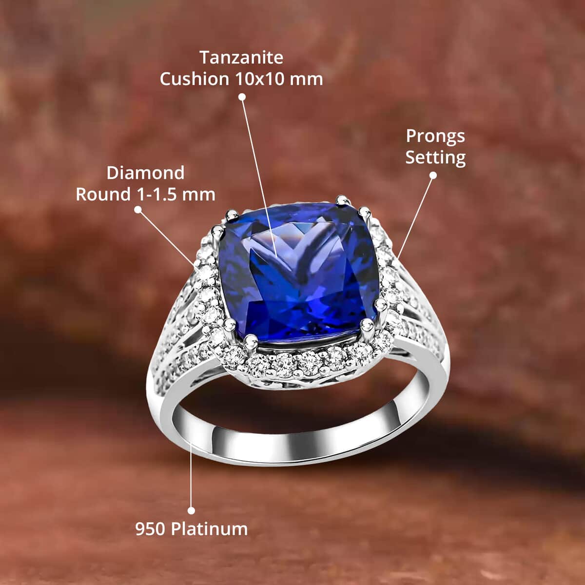 One Of A Kind Certified & Appraised Rhapsody AAAA Tanzanite and E-F VS Diamond 5.65 ctw Ring in 950 Platinum (Size 7.0) 8.75 Grams image number 4