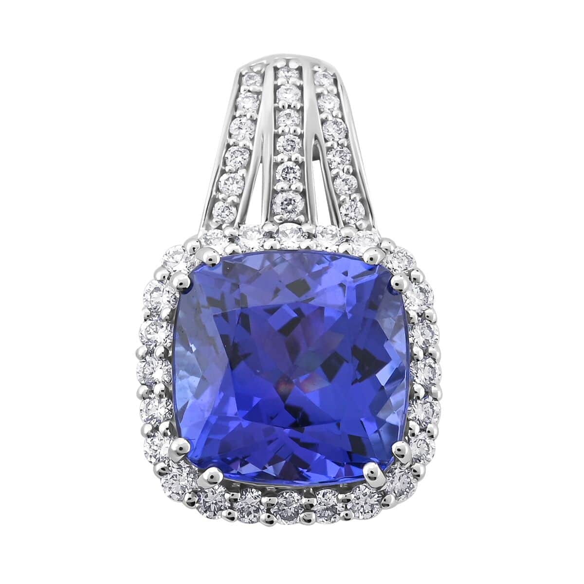 Certified & Appraised Rhapsody AAAA Tanzanite and E-F VS Diamond 5.50 ctw Pendant in 950 Platinum 4.65 Grams image number 0