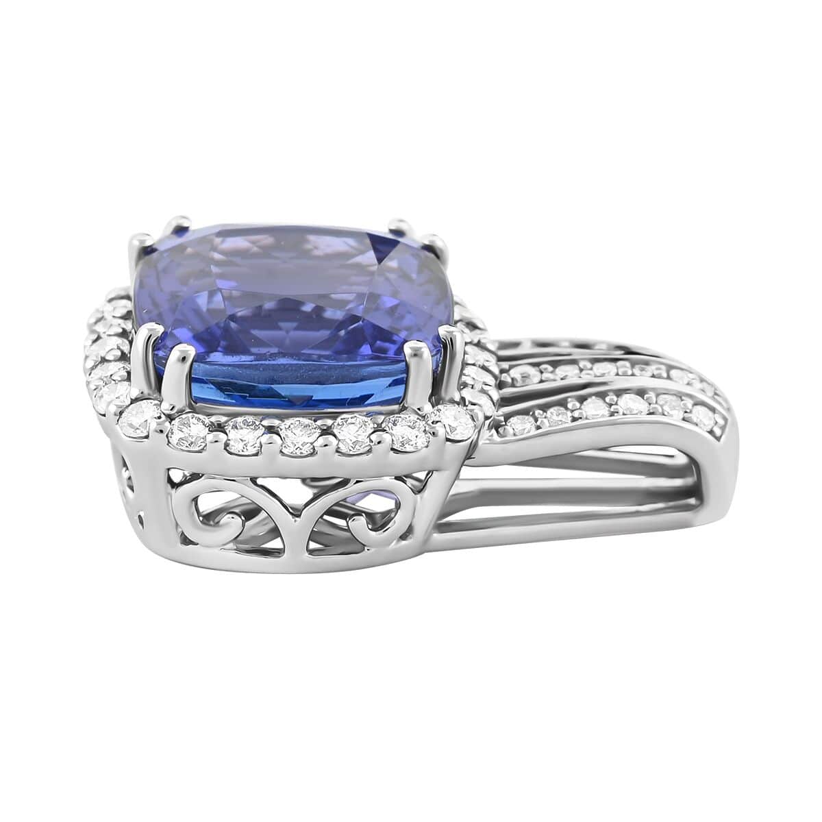 Certified & Appraised Rhapsody AAAA Tanzanite and E-F VS Diamond 5.50 ctw Pendant in 950 Platinum 4.65 Grams image number 3