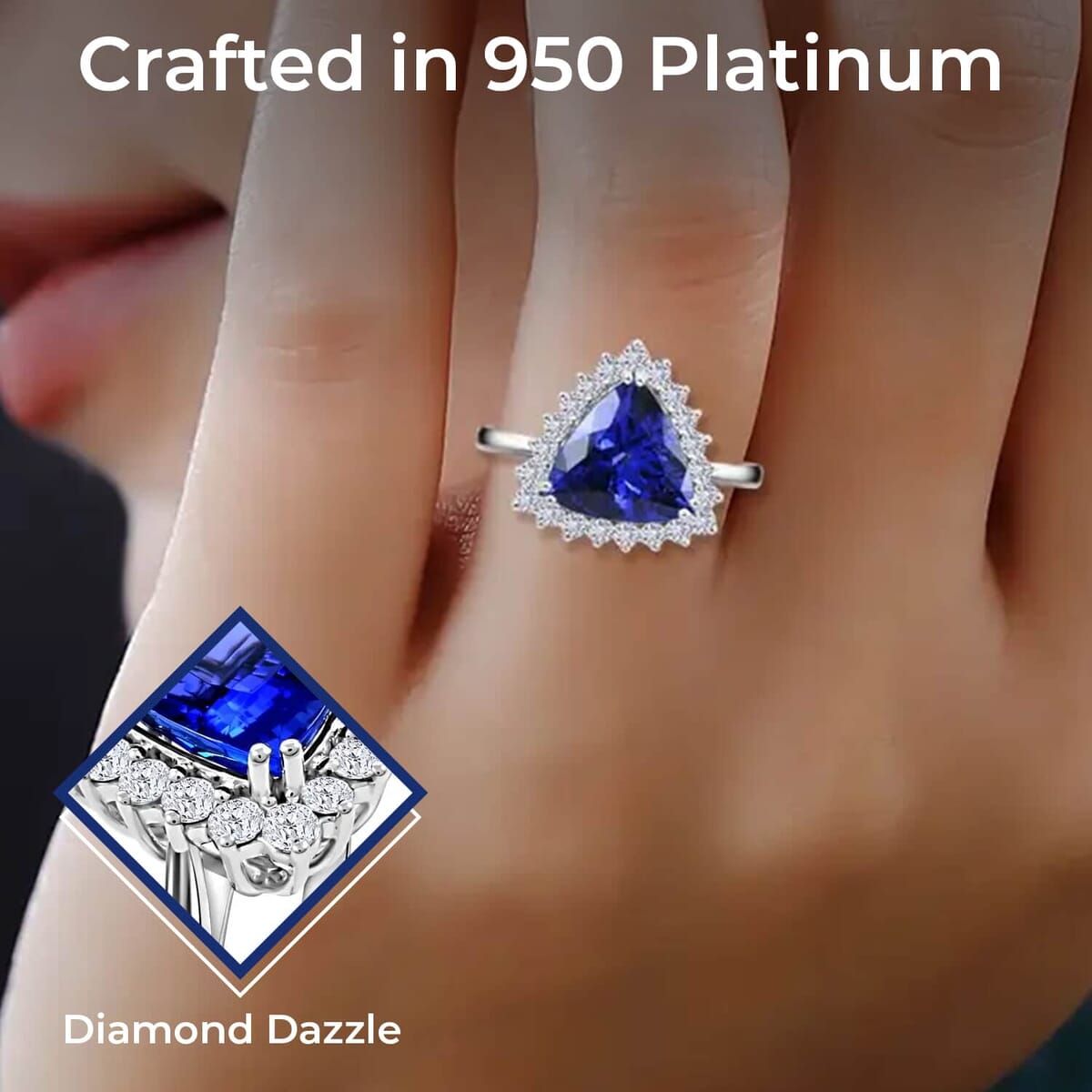 Rhapsody Certified & Appraised AAAA Tanzanite and E-F VS Diamond 5.50 ctw Halo Ring, 950 Platinum Ring, Tanzanite Jewelry, Rings For Her 7.20 Grams (Size 6) image number 2