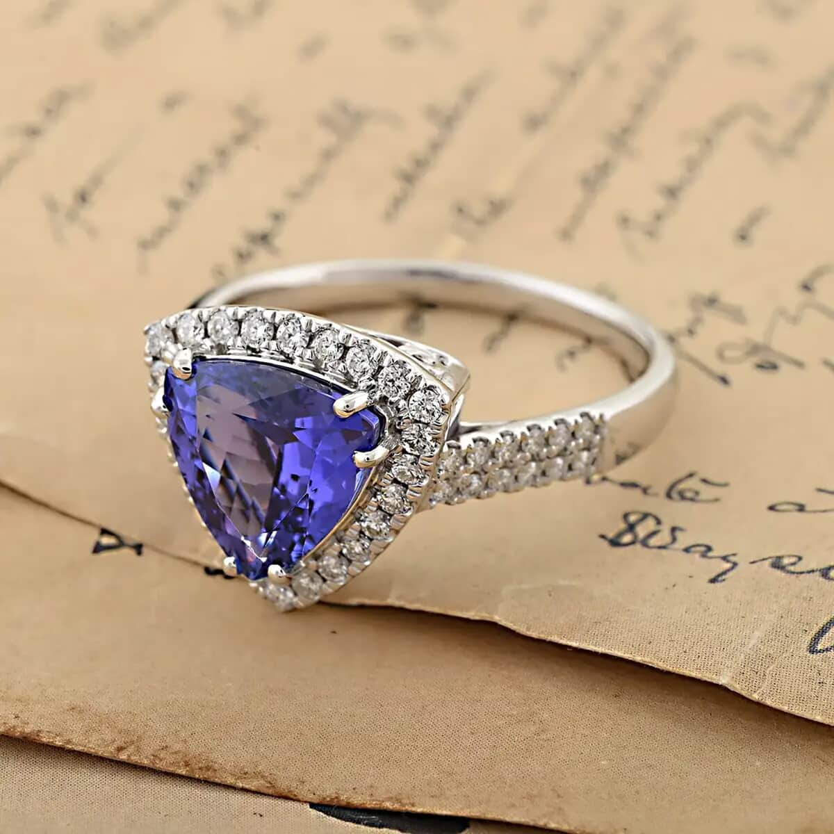 Certified & Appraised Rhapsody 950 Platinum AAAA Tanzanite and E-F VS Diamond Ring (Size 6.0) 7.45 Grams 4.15 ctw image number 1