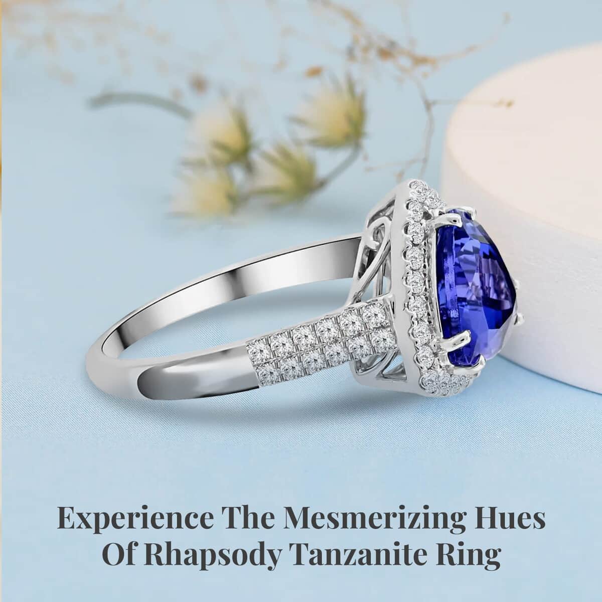 Certified & Appraised Rhapsody AAAA Tanzanite and E-F VS Diamond 4.15 ctw Ring in 950 Platinum (Size 6.0) 7.45 Grams image number 2