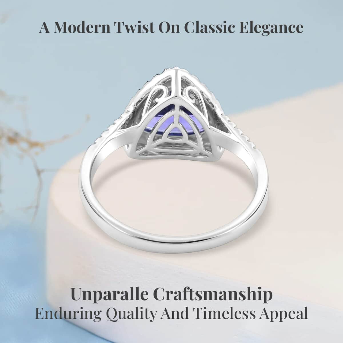 Certified & Appraised Rhapsody AAAA Tanzanite and E-F VS Diamond 4.15 ctw Ring in 950 Platinum (Size 6.0) 7.45 Grams image number 3