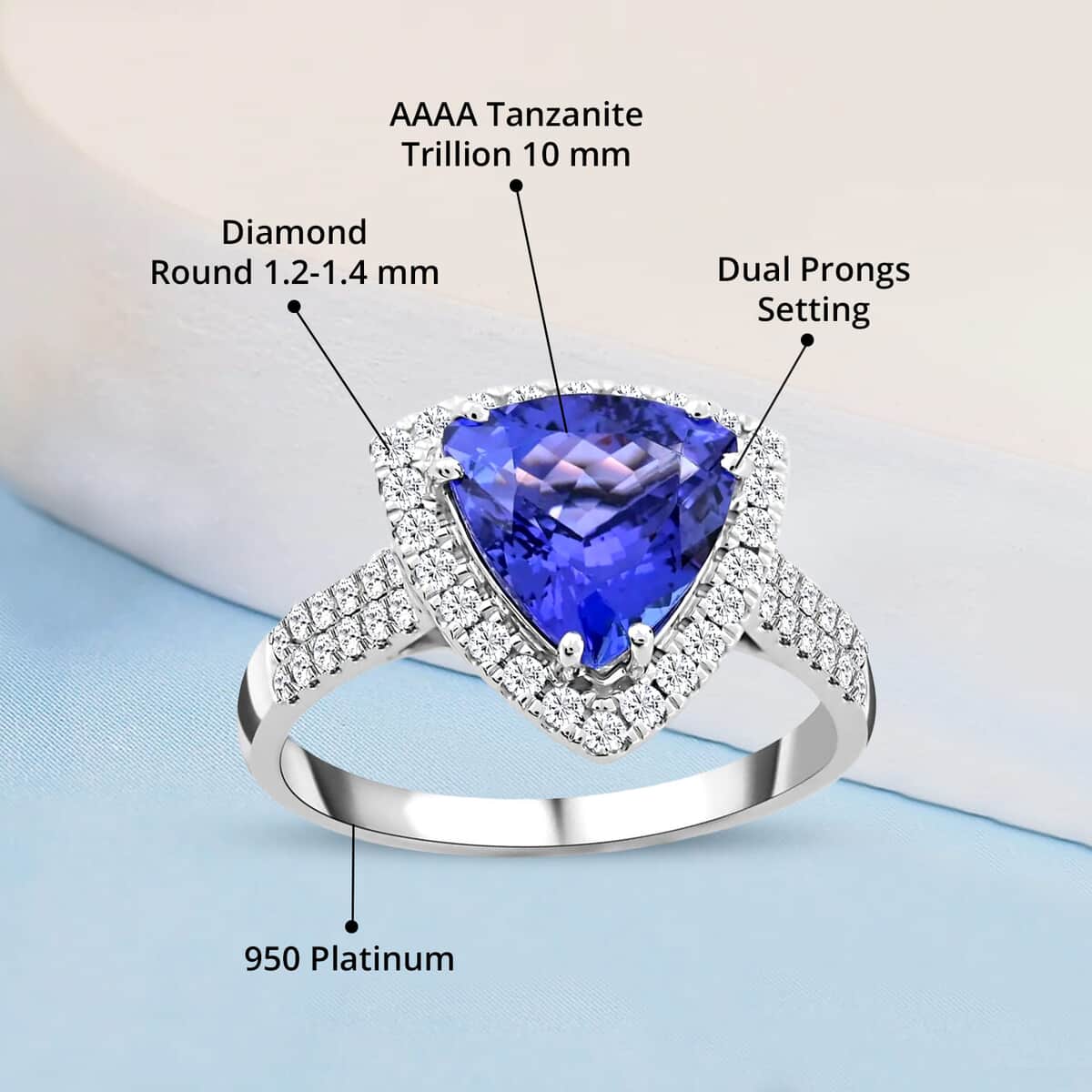 Certified & Appraised Rhapsody AAAA Tanzanite and E-F VS Diamond 4.15 ctw Ring in 950 Platinum (Size 6.0) 7.45 Grams image number 4