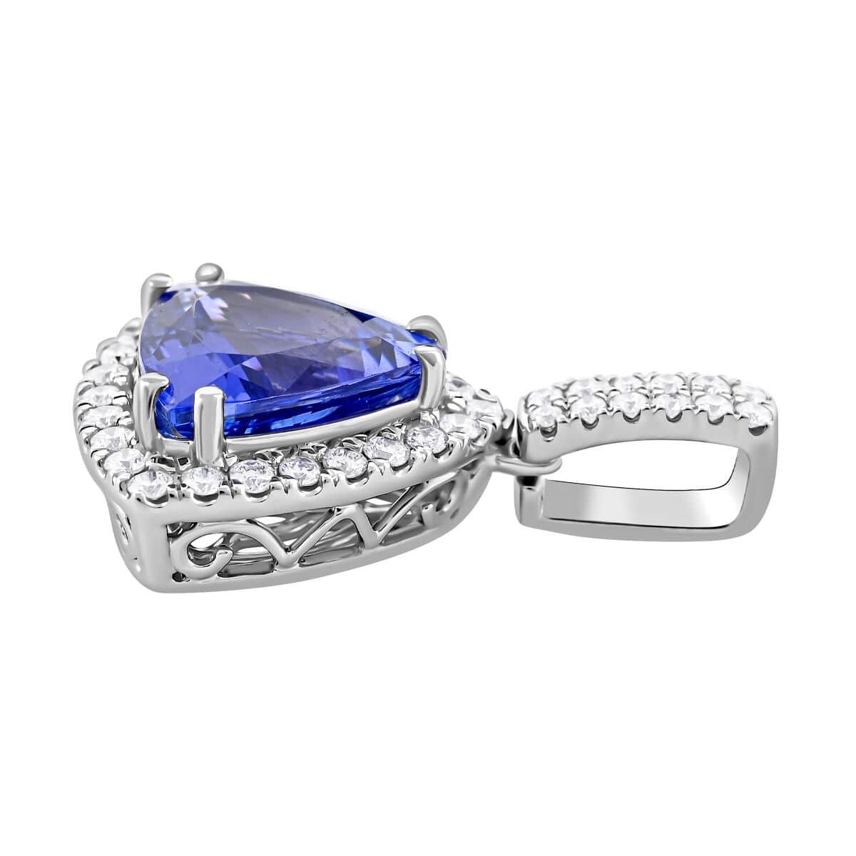 Certified & Appraised Rhapsody 950 Platinum AAAA Tanzanite and E-F VS Diamond Pendant 4.05 ctw image number 3