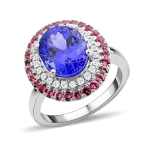 Certified & Appraised Rhapsody 950 Platinum AAAA Tanzanite, Rose Spinel and E-F VS Diamond Ring (Size 6.0) 6.80 Grams 3.75 ctw