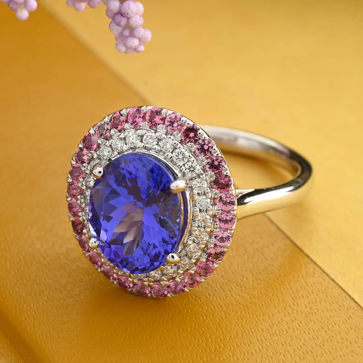 Certified & Appraised Rhapsody 950 Platinum AAAA Tanzanite, Rose Spinel and E-F VS Diamond Ring (Size 6.0) 6.80 Grams 3.75 ctw image number 1