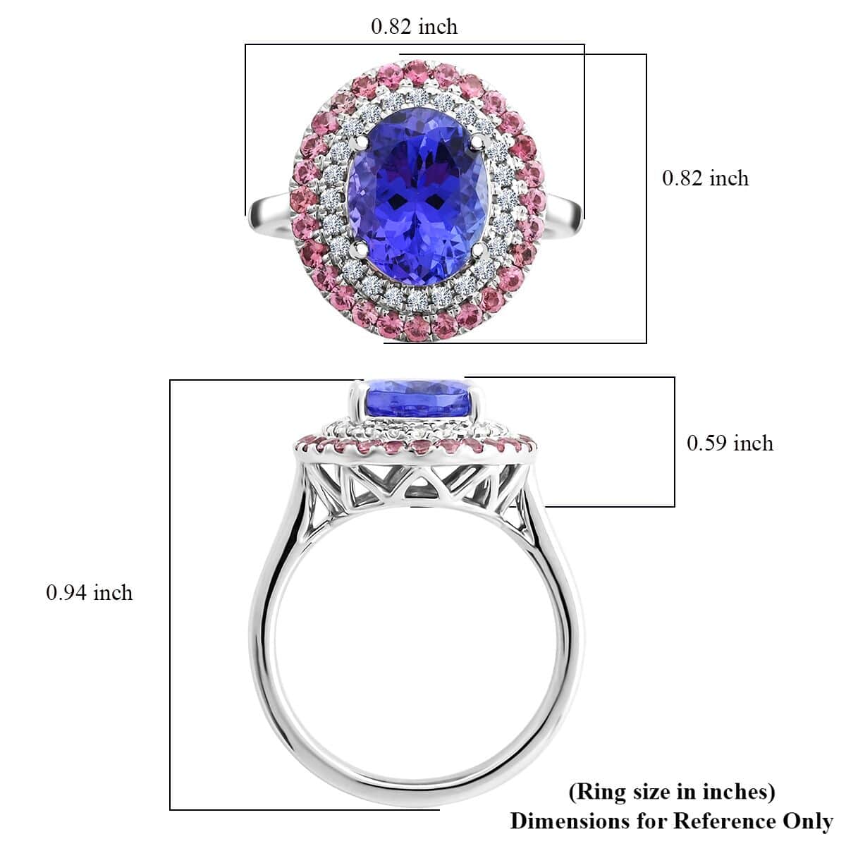 Certified & Appraised Rhapsody 950 Platinum AAAA Tanzanite, Rose Spinel and E-F VS Diamond Ring (Size 6.0) 6.80 Grams 3.75 ctw image number 5