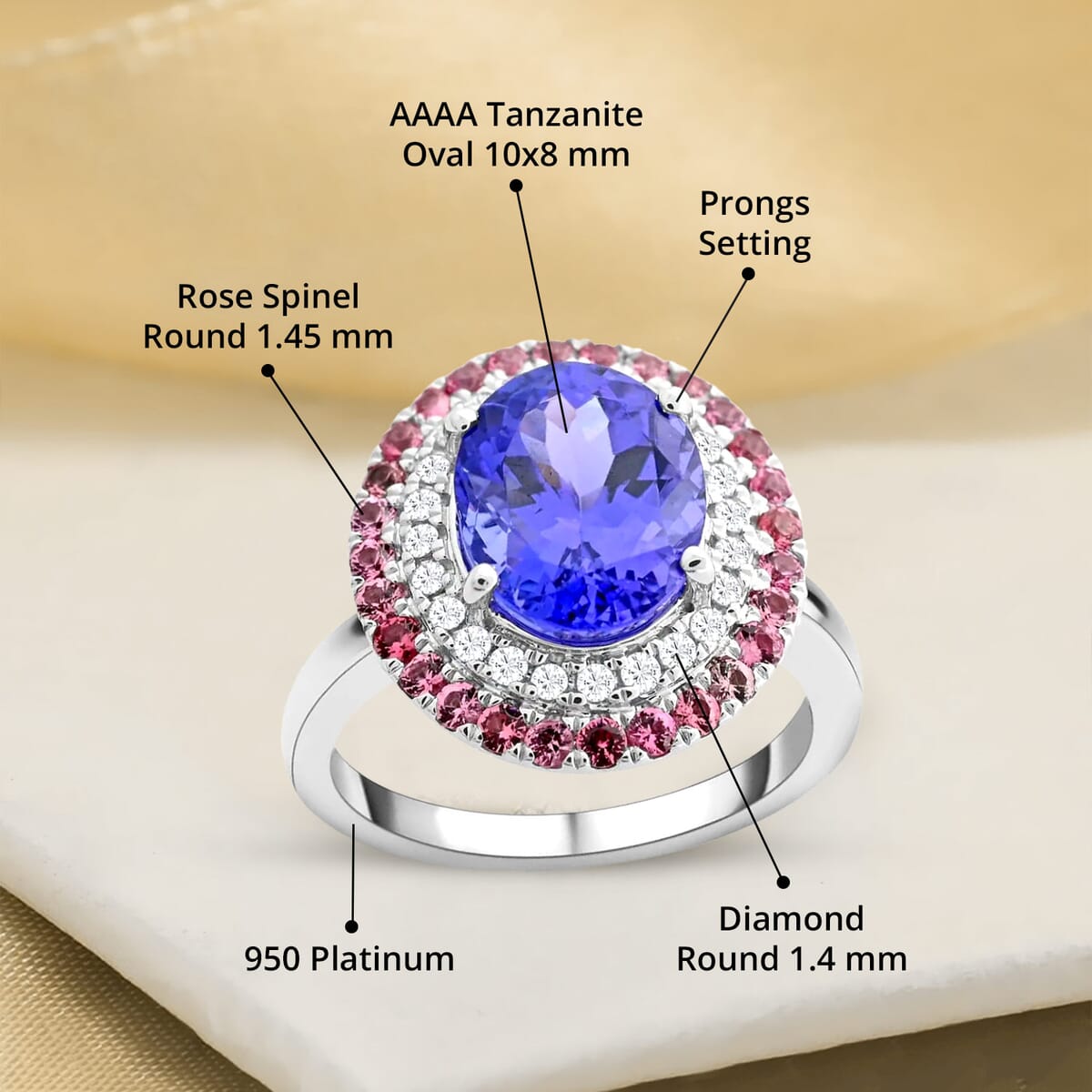Certified & Appraised Rhapsody AAAA Tanzanite, Mahenge Spinel and E-F VS Diamond 3.75 ctw Ring in 950 Platinum (Size 7.0) 6.80 Grams image number 4