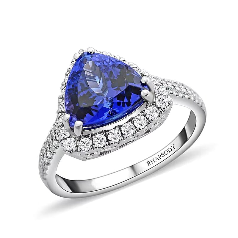 Certified & Appraised Rhapsody 950 Platinum AAAA Tanzanite and E-F VS Diamond Ring (Size 10.0) 6.65 Grams 3.25 ctw