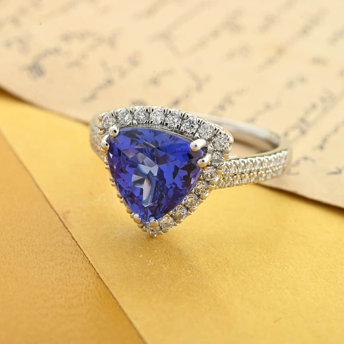 Doorbuster Certified & Appraised Rhapsody 950 Platinum AAAA Tanzanite and E-F VS Diamond Ring 6.65 Grams 3.25 ctw image number 1