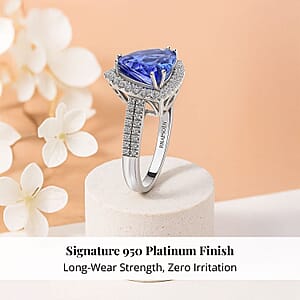 Certified & Appraised Rhapsody 950 Platinum AAAA Tanzanite and E-F VS Diamond Ring (Size 10.0) 6.65 Grams 3.25 ctw