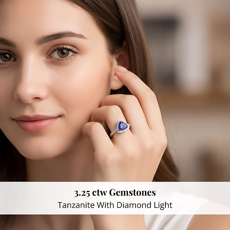 Certified & Appraised Rhapsody AAAA Tanzanite and E-F VS Diamond 3.25 ctw Halo Ring in 950 Platinum (Size 7.0) 6.65 Grams